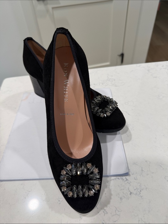 Ron White Shoes - Black Jeweled Block Heel Pumps by Ron White